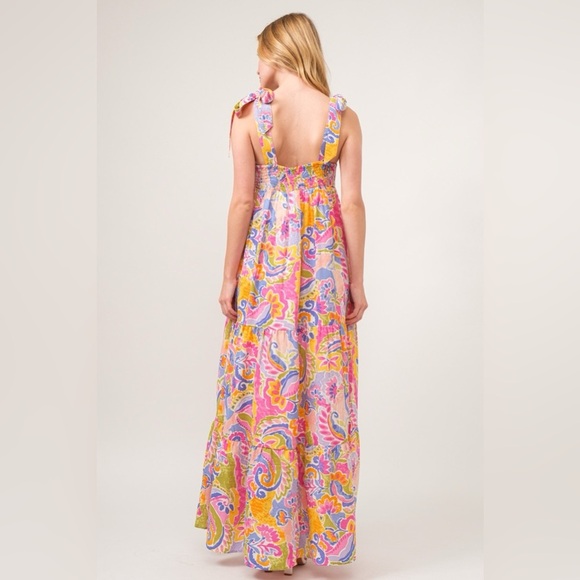 And The Why Printed Tie Shoulder Tiered Maxi Dress - Picture 2 of 4